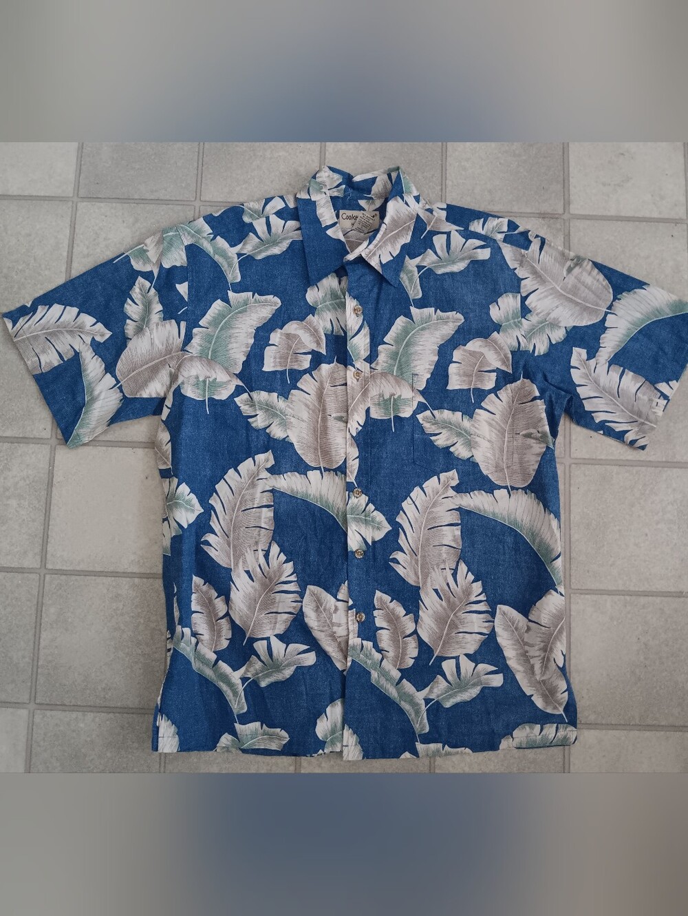 Cooke Street Honolulu Mens Large Hawaiian Shirt Blue Palm Leaf Floral Aloha